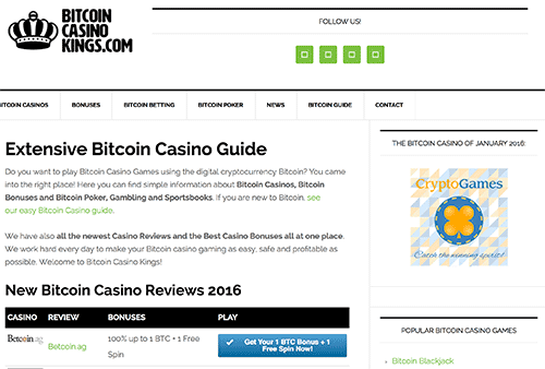 Näin Bitcoin Casino Kings näytti tammikuussa 2016.