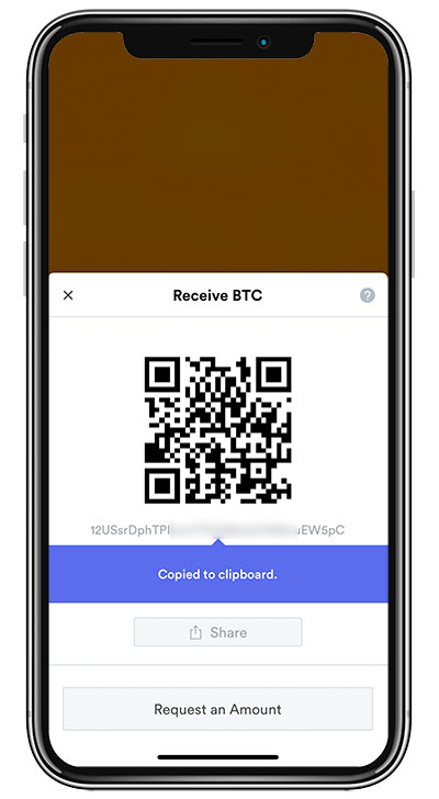 Modtag Bitcoins skærm fra BRD Bitcoin tegnebog.