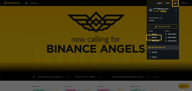 Binance Exchange-finansieringskonto med Crypto
