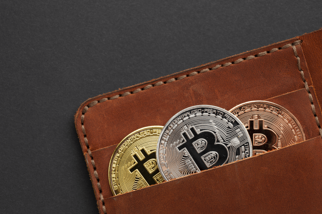 Bitcoins i en tegnebogsillustration