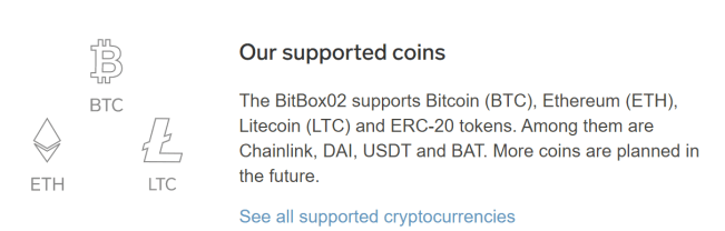 BitBox-understøttede mønter