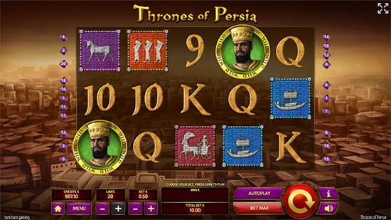 Dette er Thrones of Persia spillemaskine fra Tom Horn Gaming.