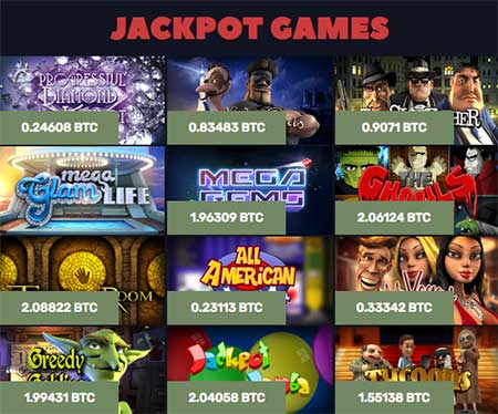 Nogle Jackpot-slotspil i Bitcoin Casino US.