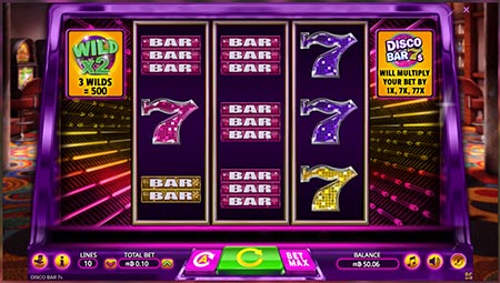 Spillemaskine Disco Bar 7s bringer dig nogle 70's Disco Feeling fra Booming Games.