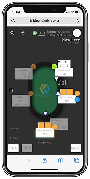 Blockchain Poker mobiililaitteissa.