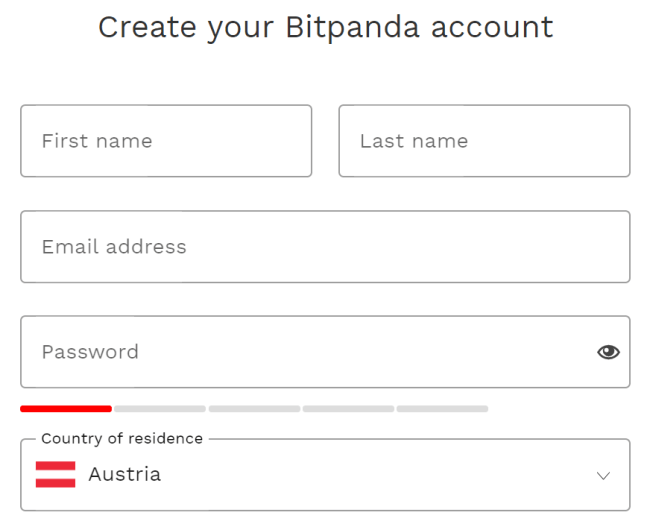 Näyttökuva bitpanda.com create account -osasta