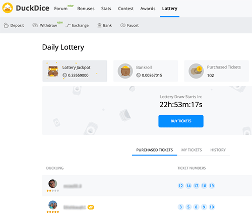 Lotterispil i DuckDice.