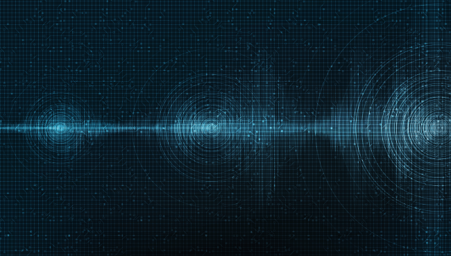 Mørk digital lydbølge på blå baggrund