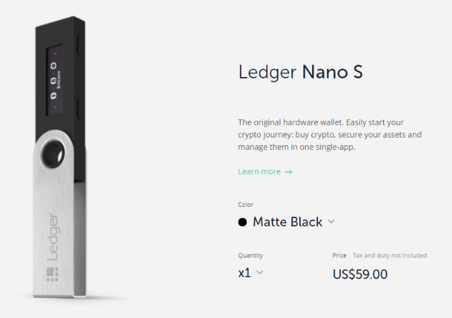 Näyttökuva Ledger Nano S: stä