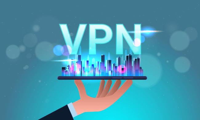 Kädessä matkapuhelin VPN-konseptilla