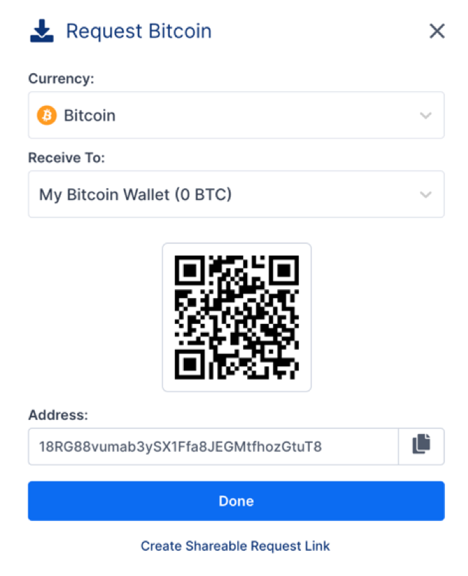 Anmodning om Bitcoin på Blockchain.com