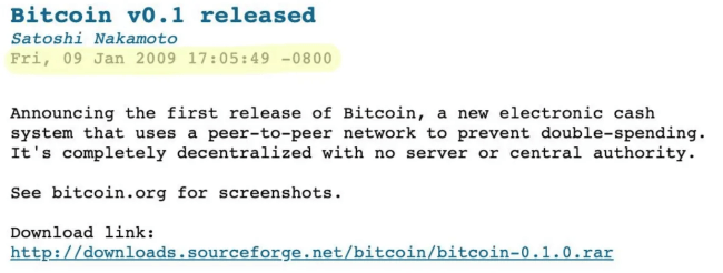 Bitcoin v0.1 -julkaisu