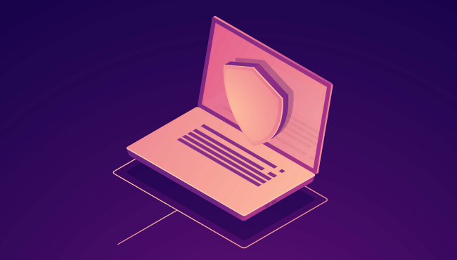 bærbar computer med skjoldillustration