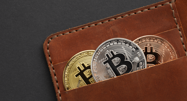 Lompakko, jossa on Bitcoin-lähikuva