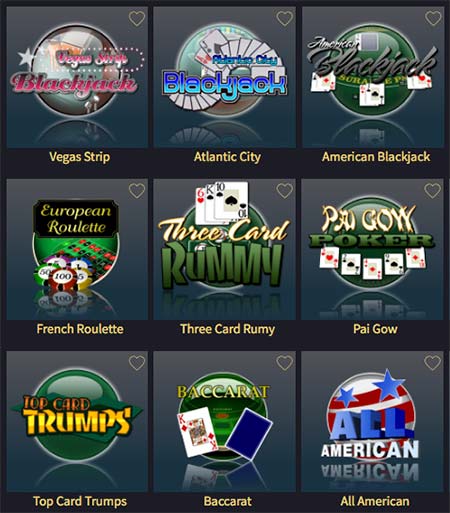 Tässä on muutamia esimerkkejä pöytäpelien valinnasta Vegas Crestissä.