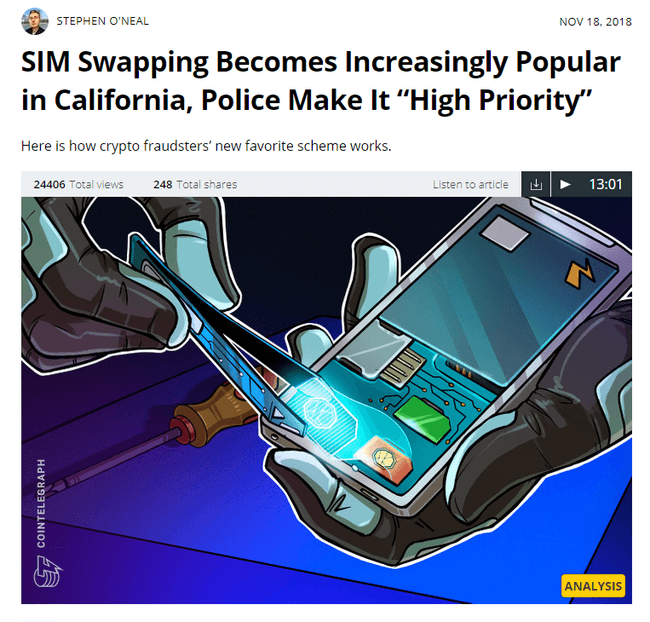nyhedsgenstand med en overskrift, der skriver SIM-swapping, bliver stadig mere populær i Californien